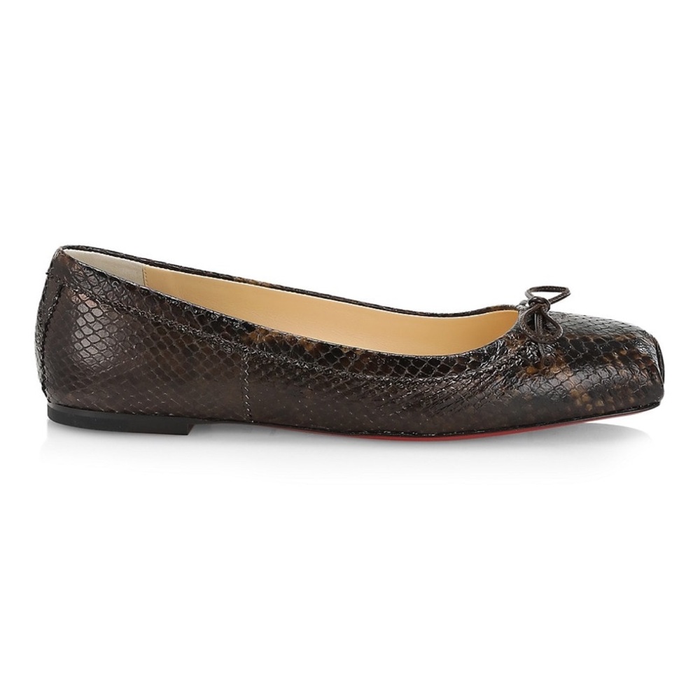 Christian Louboutin Mamadrague Square-Toe Snakeskin-Embossed Leather Ballet flat